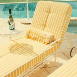 The Al Fresco Sun Lounger Cushion - Monaco Mimosa Stripe^Business & Pleasure Co. Clearance