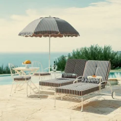 The Al Fresco Sun Lounger Cushion - Monaco Navy And Pink Stripe^Business & Pleasure Co. Sale