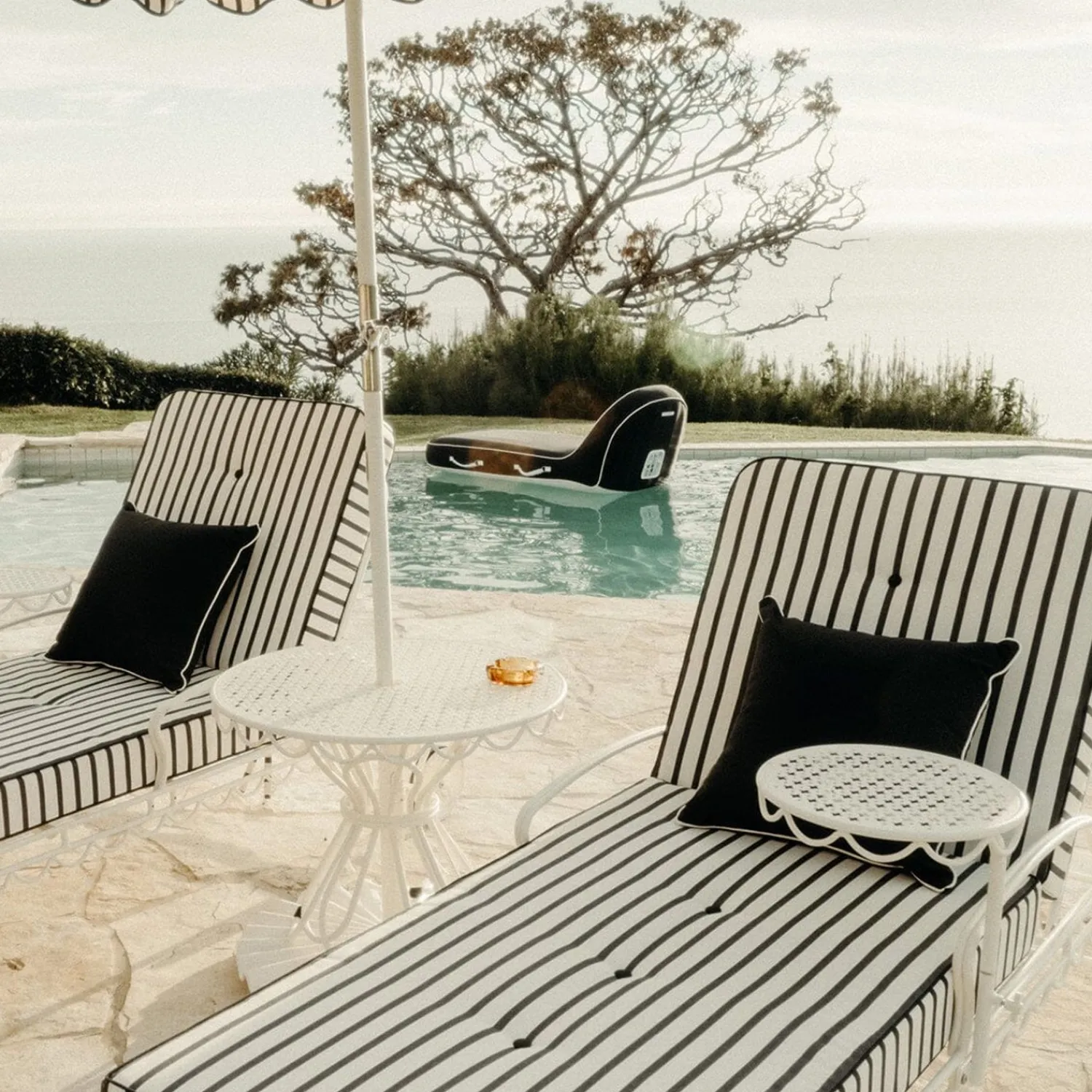 The Al Fresco Sun Lounger Cushion - Monaco Black Stripe^Business & Pleasure Co. New