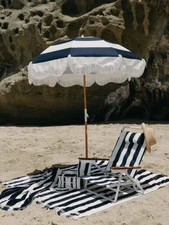The Holiday Beach Blanket - Navy Capri Stripe^Business & Pleasure Co. Discount