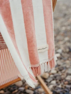 The Holiday Beach Towel - Pink Capri Stripe^Business & Pleasure Co. Hot