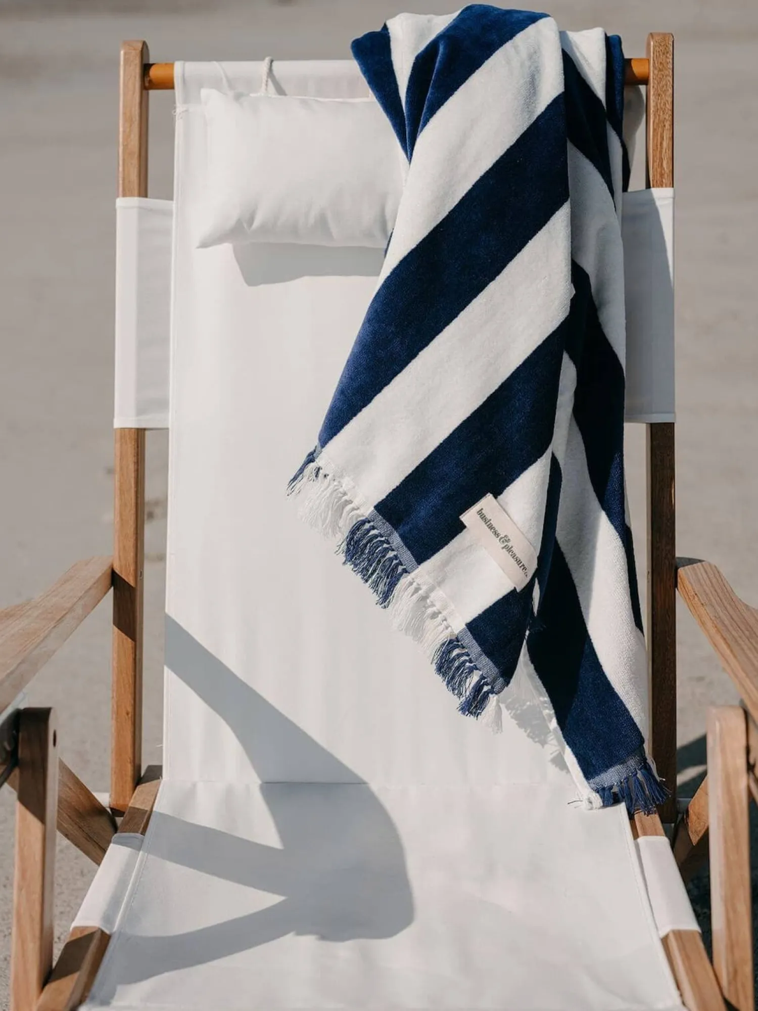 The Holiday Beach Towel - Navy Capri Stripe^Business & Pleasure Co. Online