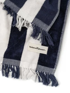 The Holiday Beach Towel - Navy Capri Stripe^Business & Pleasure Co. Online