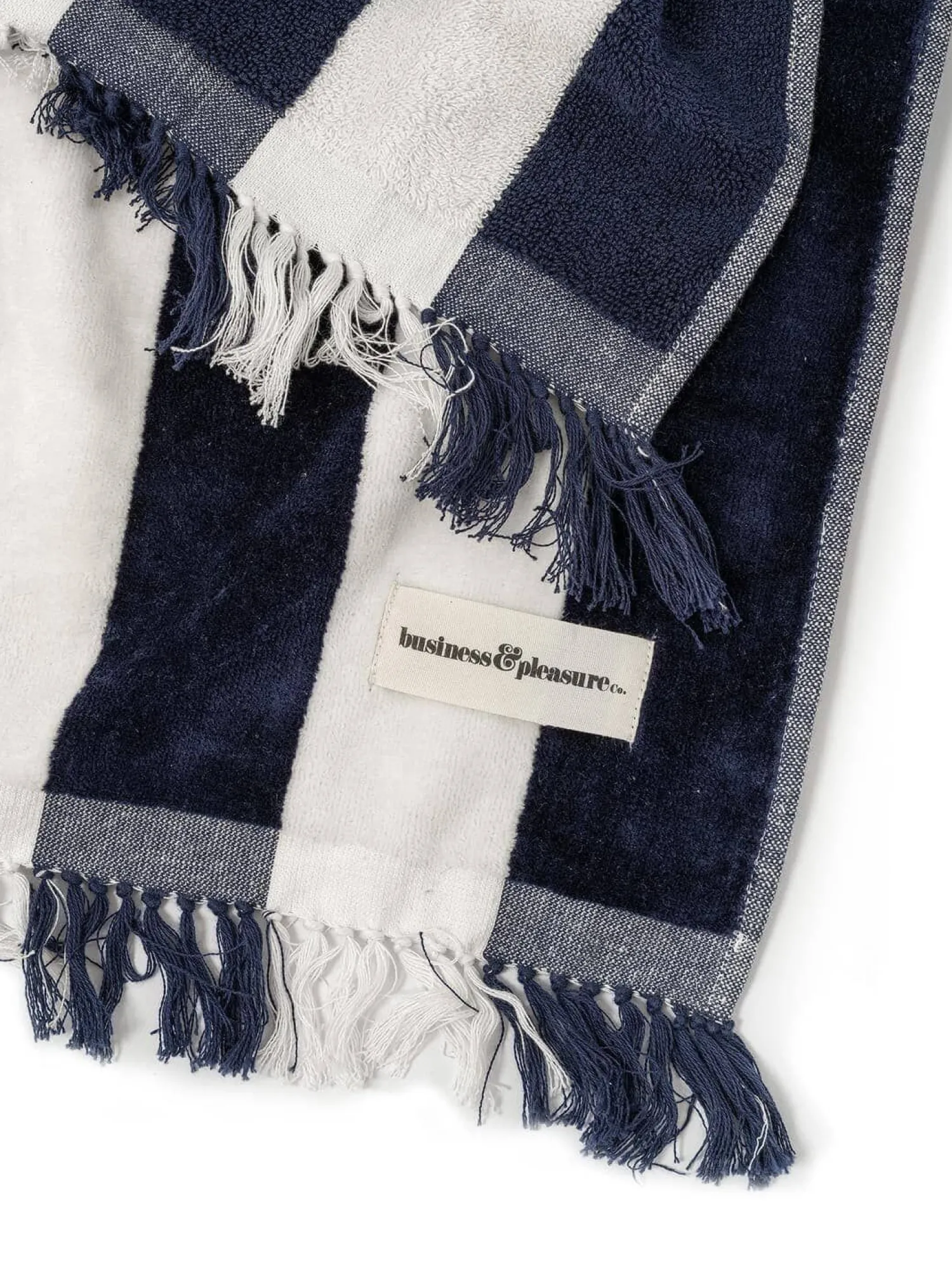 The Holiday Beach Towel - Navy Capri Stripe^Business & Pleasure Co. Online