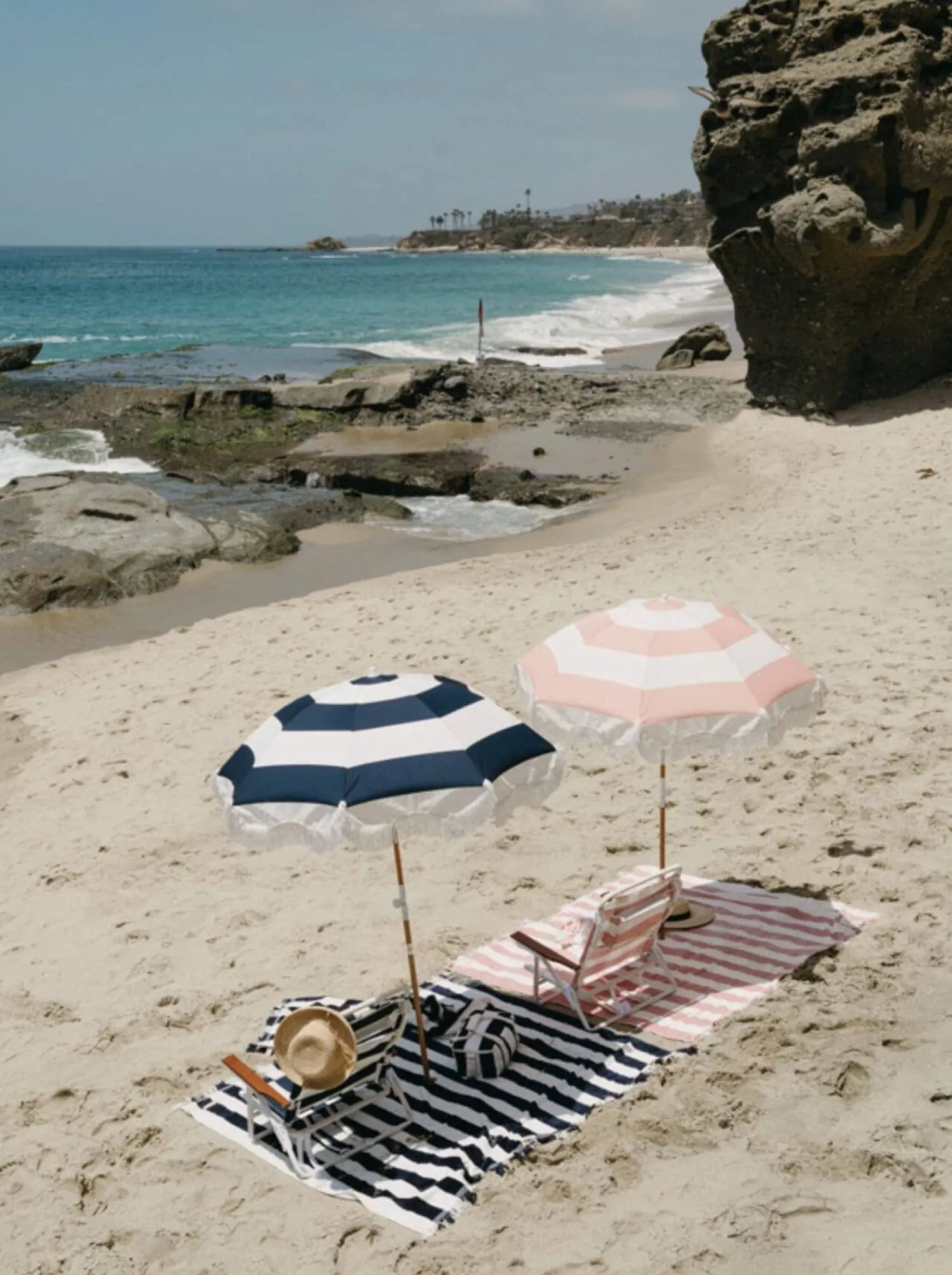 The Holiday Beach Umbrella - Navy Capri Stripe^Business & Pleasure Co. Clearance