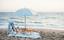 The Premium Beach Umbrella - Vintage Blue Check^Business & Pleasure Co. Online