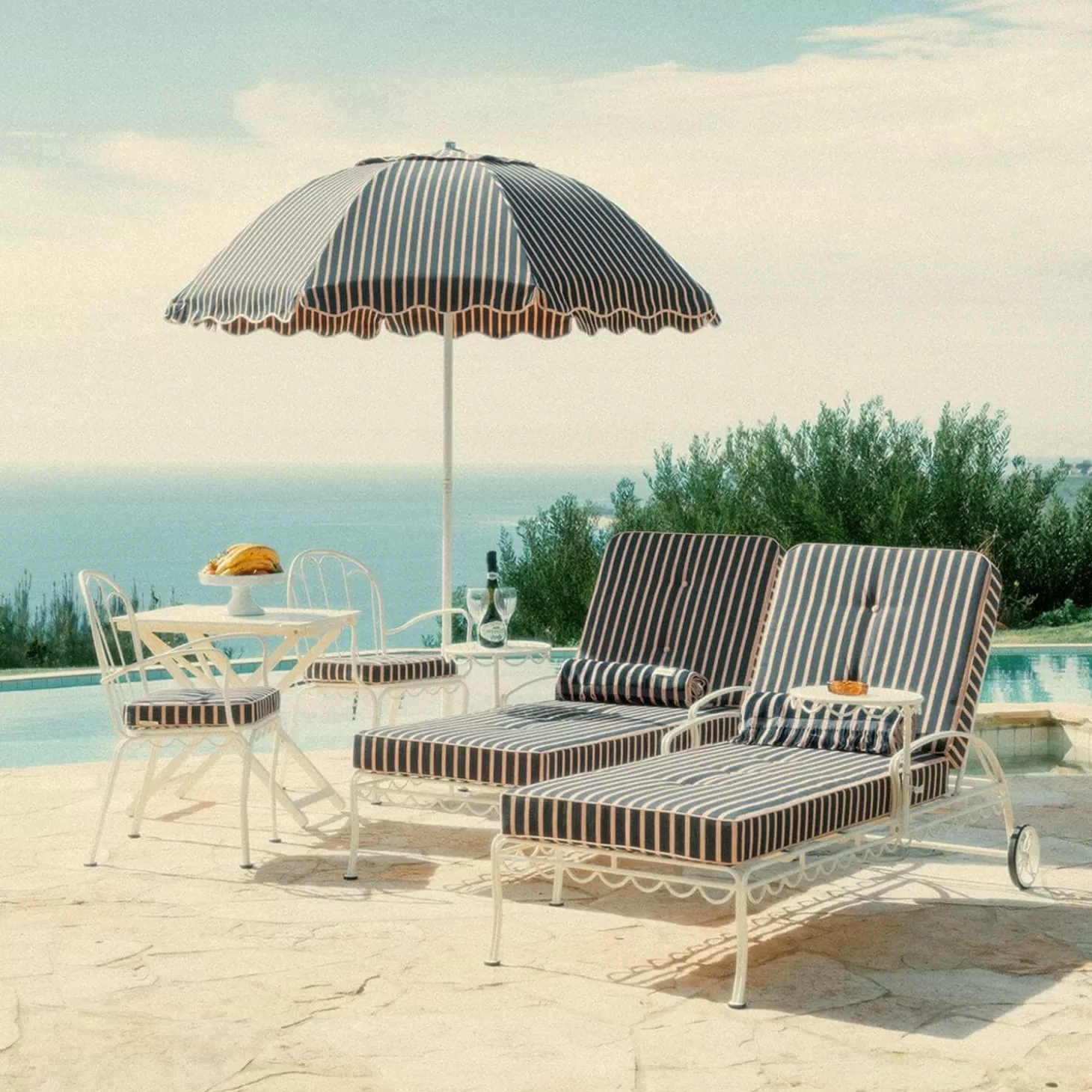 Chair Cushions>Business & Pleasure Co. The Al Fresco Sun Lounger Cushion - Monaco Navy And Pink Stripe